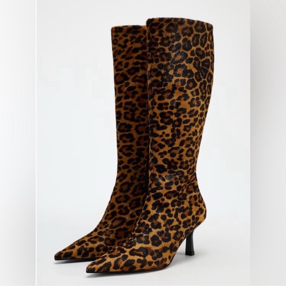 Zara Shoes - ZARA ANIMAL PRINT HEELED 100% LEATHER BOOTS